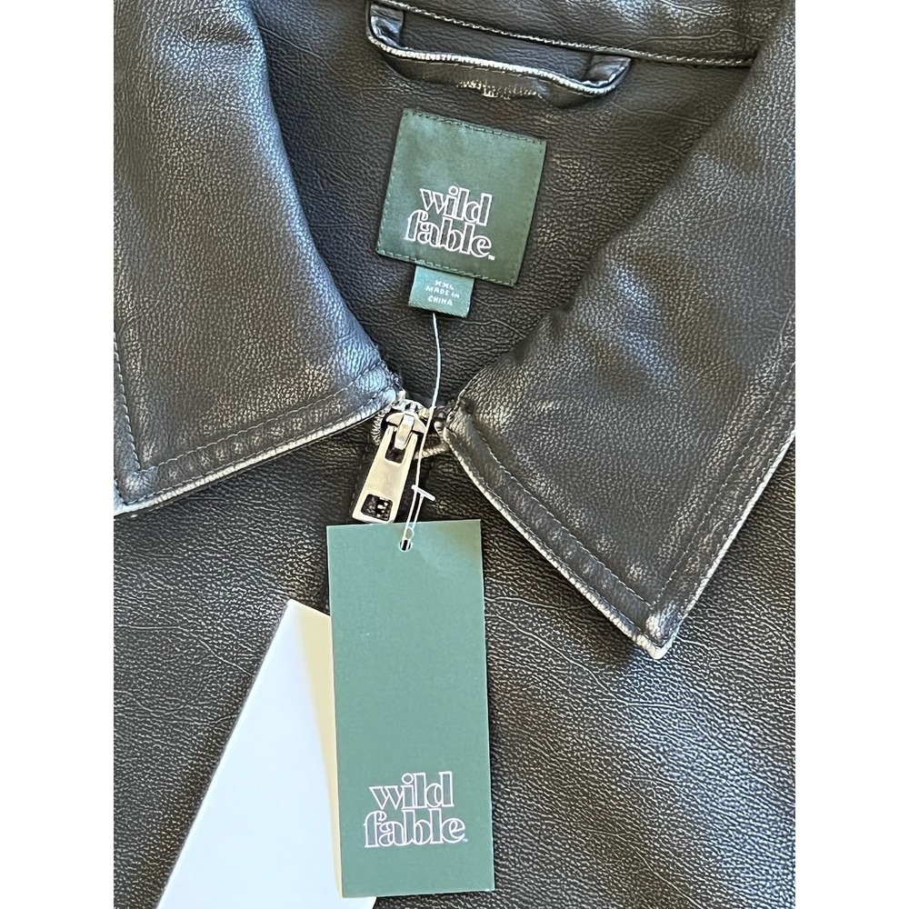Wild Fable Womens XXL Faux Leather Bomber Jacket Black Distressed Full Zip NWT - Picture 6 of 7